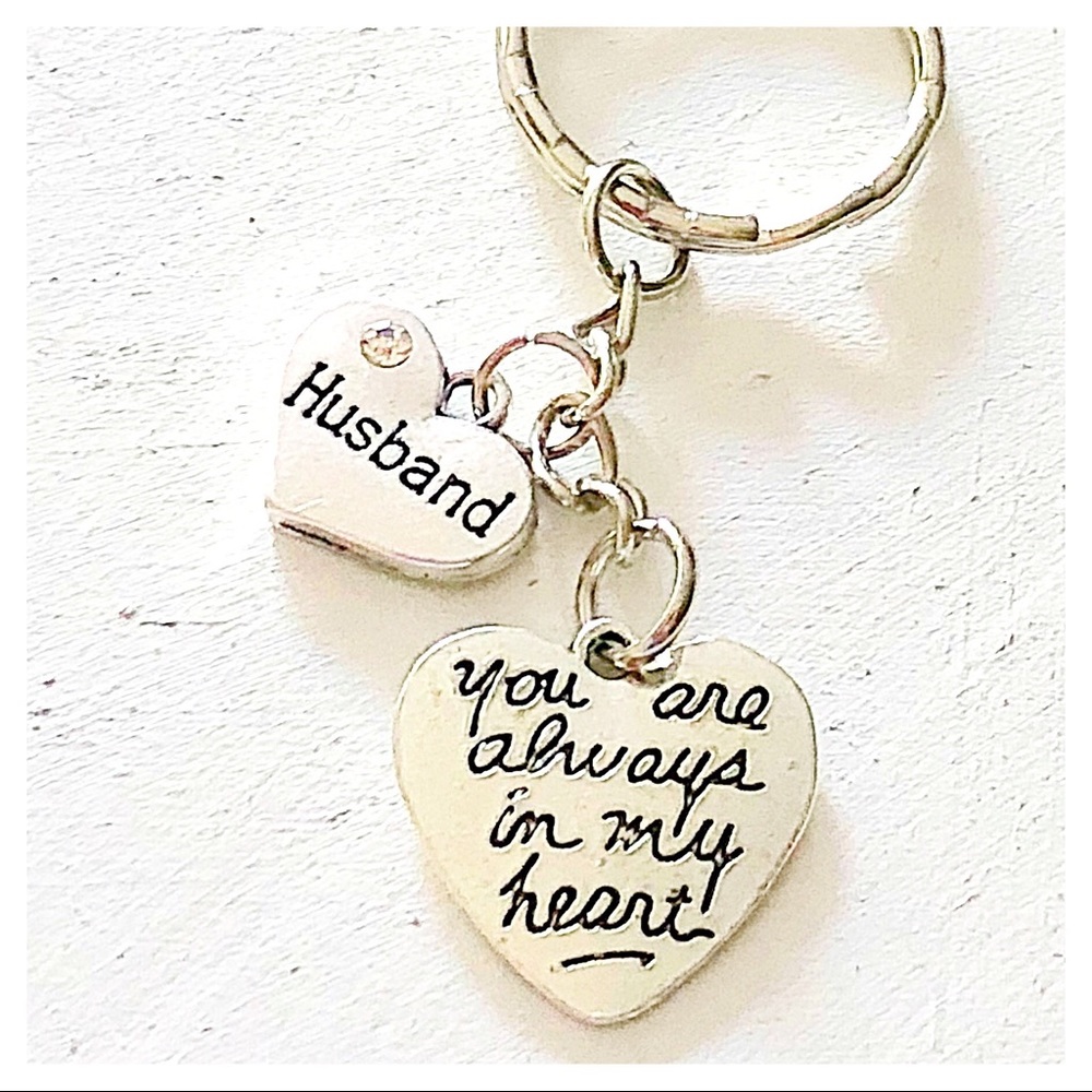 Personalized 💋 Husband Silver Charm Keychain